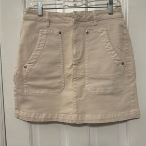Beige Mini Skirt with Front Pockets